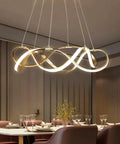 Gold LED Ring Dining Room Chandelier Pendant Light Fixture for Living Room and Kitchen above dining table with elegant table setting
