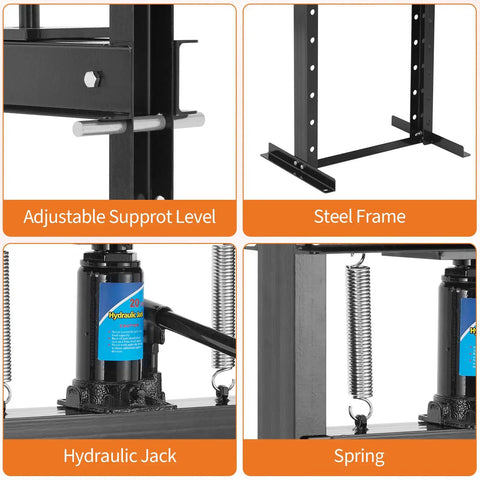 20 Ton H Frame Hydraulic Shop Press Built Tough For Heavy Duty DIY And Industrial Use With Stable Power Output Pro Grade Steel Frame Ideal For Bearings Bushings Ball Joints Press Fittings And More. steel frame with hydraulic jack and spring