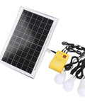 Top Shelf Solar Generator Kit With 6000mAh Battery, Led Lighting, And Multiport Usb Hub For Camping, solar panel with yellow power hub and three LED lights.