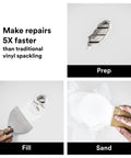 Process of using Heavy Duty Fiber Reinforced Spackling Compound, 12 Oz, For Large Hole Repairs In Drywall Plaster Stucco Concrete And Wood to make repairs 5x faster