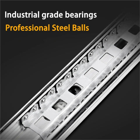 Close-up of Heavy Duty Drawer Slide Rails 53mm 400mm Full Extension Ball Bearing with professional steel balls