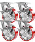 Kick Some Serious Weight Around The Shop With This Set Of Four Heavy Duty Swivel Plate Caster Wheels equipped with dual ball bearings and red polyurethane tread.