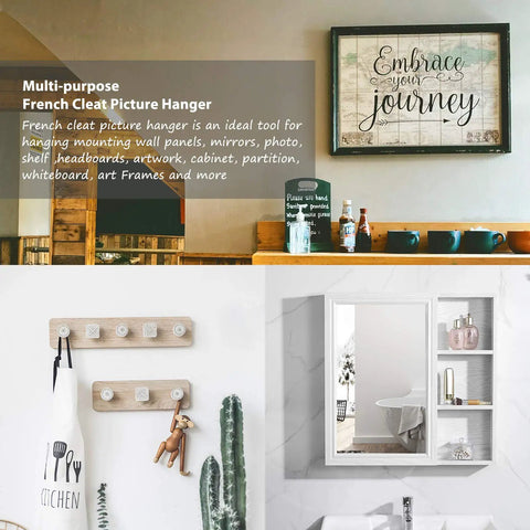 Beefy Heavy Duty Aluminum Z Hanger Set For Easy Wall Mounting Brackets Interlocking French Cleat Clips displayed in use.