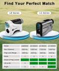 Comparison of Golf Rangefinder With Pin Seeker And 6X Magnification, Tracks Distances Up To 650 Yards. LE and LC series models.
