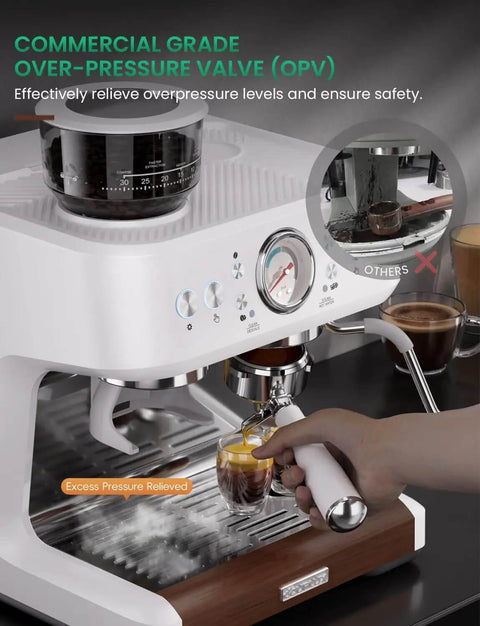 All-In-One 58mm Espresso Machine With Built-In Grinder And Milk Steam Wand, 15 Bar, Stainless Steel, Anti-Static Grinder