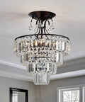 Black Crystal Round Chandelier 15.35 Inch Diameter 5 Light Showpiece Statement Piece Modern Antique Semi Flush Mount Ceiling Fixture