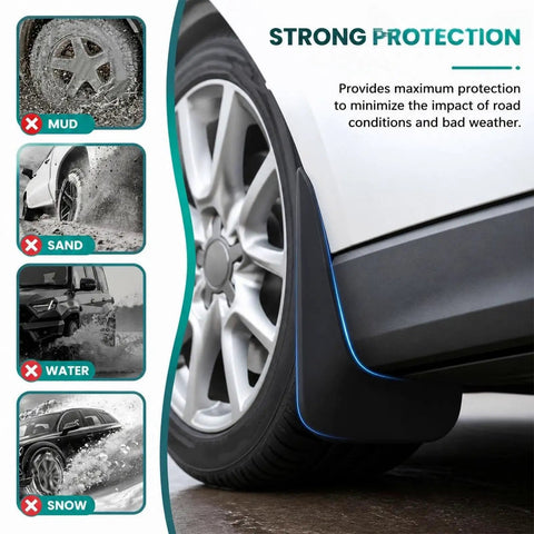 Heavy Duty Car Mud Flaps For Tesla Cybertruck 2024 ABS Plastic Splash Guards protecting tire from mud, sand, water, and snow.