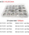 Slick Ultra Thin Stainless Steel Flat Washer Set 304 Grade M2 To M8 Assorted Shim Gasket Kit 500 750 1200 Pcs Corrosion Resistant Space Saving Spacers For Electronics Machinery DIY Projects, 24-size organizer