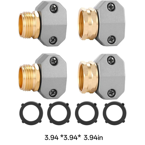 Heavy Duty Garden Hose Repair Kit With Zinc Alloy Clamps And Aluminum Fittings For 5/8 And 3/4 Inch Hoses Includes Male Female Connectors Plus Stainless Screws And Rubber Washers To Fix Leaks Fast, 3.94in