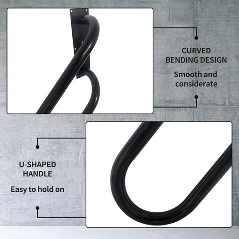 Left Side Wall Mounted Handrail For 1 To 3 Steps, Heavy Duty U Shape Grab Bar, Non Slip Safety Handle, black curved design