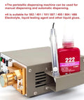 Automatic Peristaltic Glue Dispenser With Manual And Auto Modes, Foot Switch Activated Liquid Glue Dispenser beside glue bottle