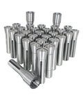 Pro Grade Mill Collets Set And Chuck Holder Kit, 29-Piece R8 Collet Set 1/32 To 1 Inch displayed in steel arrangement