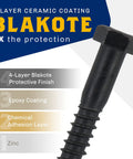 Beefy Half Inch By Six Inch Black Lag Bolts 25 Pack With 2X Corrosion Protection Ceramic Blakote Rustproof Finish diagram