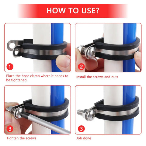 Steps to install Ten Pack 2 Inch Stainless Steel Cable Clamps With Rubber Cushioned Hose Clamp Insulated Tube Clips for automotive use