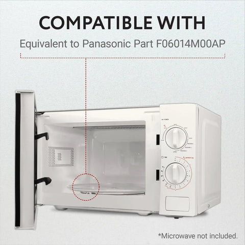 Microwave with open door showing interior space, Compatible with Panasonic Part F06014M00AP, Replacement Microwave Glass Turntable Plate For Panasonic, Kenmore, And Sears, 16.5 Inch Diameter Carousel Turntable, Durable Glass, No Fuss Fit, Kitchen Upgrade, *Microwave not included.