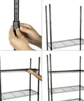 50 Pack Wire Shelf Clips For 1 Inch Post Shelving Black ABS Shelf Lock Clips set installed on wire shelving for stability and organization.