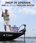 Fisherman on boat with 12V 100Ah LiFePO4 Battery With 100A BMS, 1280Wh, Up To 15000 Deep Cycles, Group 24 Size, visible for trolling motor