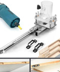Compact Wood Router And Laminate Trimmer With Palm Handle for woodworking cuts, featuring an 11mm bit for clean grooving.