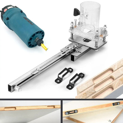 Compact Wood Router And Laminate Trimmer With Palm Handle for woodworking cuts, featuring an 11mm bit for clean grooving.
