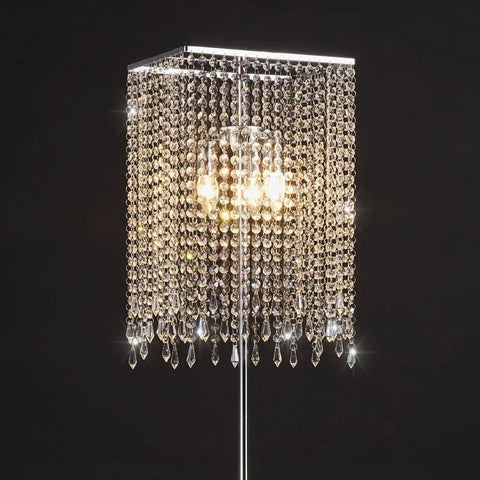 Crystal Lava Floor Lamp With Raindrop Sparkle, Silver Standing Light For Bedroom And Living Room close-up of crystals glowing