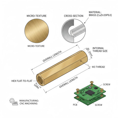 Beefy Brass M2.5 x 10mm Hex Coupling Nut With Female Thread Long Connector For Mechanical And Electrical Projects, Heavy Duty Threaded Rod Coupler, Corrosion Resistant, High Strength, Durable 70 Pack, brass hex nut diagram