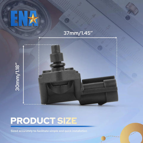 ENA MAP sensor, black plastic automotive part with side electrical connector, side view