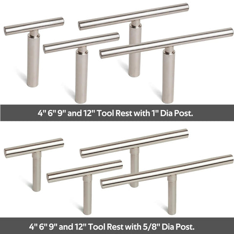 Straight Tool Rest Set For Wood Lathe With 4 6 9 12 Inch Tool Rests Interchangeable Five Eighth Inch And One Inch Stems