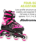 Light Up Wheels Kids Inline Skates With Adjustable Four Size Fit, Cushioned Support For Balance And Control, in Black and Pink