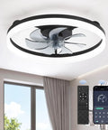 20 Inch Black Bladeless Ceiling Fan Drops Slick Integrated Looks With A Clean Seamless Silhouette Plus Bright Led Lighting Effortless App Control And A Tight Flush Mount Fit Perfect For Compact Rooms Where You Want Fresh Air That Feels Crisp, viewed from below with remote and app control