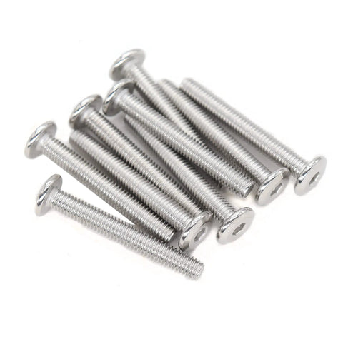 12-Piece M6 X 50mm Flat Socket Cap Allen Bolts For Furniture Assembly, 304 Stainless Steel, includes bolts arranged in a pile