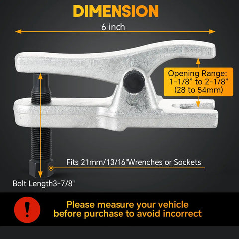 Shop Grade Adjustable Ball Joint Separator Heavy Duty Steel Automotive Tool Beats Rust Tight Joints Spanning One Inch To Two Inches Absolutely No Sweat Guaranteed, shown at 6 inches, with 1-1/8” to 2-1/8” opening.