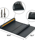 Self Adhesive Anti Skid Rubber Car Parking Guide Mat 2 Pack With Reflective Strips For Cars And Trucks Durable Garage Wheel Stopper 23.6 X 15.7 X 2.8 Inches Easy Install Reusable with close-up inserts showing dimensions and texture.