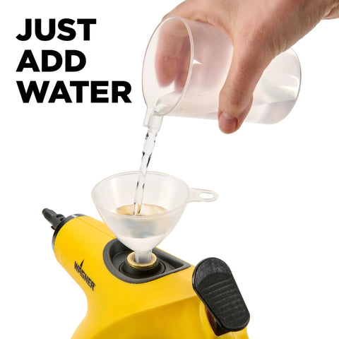 Heavy Duty Handheld Steam Cleaner Badass Chemical Free Deep Powerhouse With 11 Slick Nozzles For Kickin Grime Off Floors Carpets And Kid Safe Home Sanitizing Tools filling water tank with a funnel.