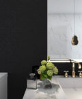 Silk Textured Black Peel And Stick Wallpaper Roll 118 Inches Long 15.7 Inches Wide Self Adhesive Removable Waterproof in modern bathroom