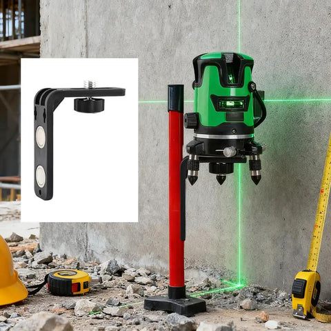 Image of Laser Level L Shape Magnetic Bracket that makes leveling on a tripod easy and hands free, with 5/8-inch port.
