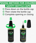Safety cap instructions for 9mm Bore Cleaner And Pro Grade 5 Oz CLP Oil Gun Cleaning Kit with Gun Snake Patches.