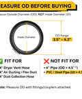 Front view of a 4-inch stainless steel worm-gear hose clamp with screw; adjustable 3.5–4.3 in OD; 4-pack for air ducts and dryer vents