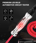 Go-To Car Circuit Tester For 6-24V Systems With 135 Inch PU Wire And Sharp Stainless Probe Dual Color LED Test Light For Quick Checks Of Headlights Taillights Sockets Fuses And Low DC Vehicle Wiring on black background
