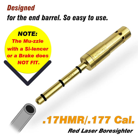 End Barrel Laser Bore Sight For 17HMR And.177 Cal, Quick Fit Bore Sighter For Revolvers, Pistols, Rifles, And Air Guns
