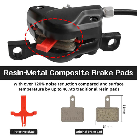 Ride-Ready Hydraulic Disc Brake Set for Ebike With 2-Piston Calipers Pre-Bled With Mineral Oil 160 180 203mm Rotors 2-Pin Power-Off System Front 800mm Rear 1450mm Hose Length Left Front Lever Right Rear Lever