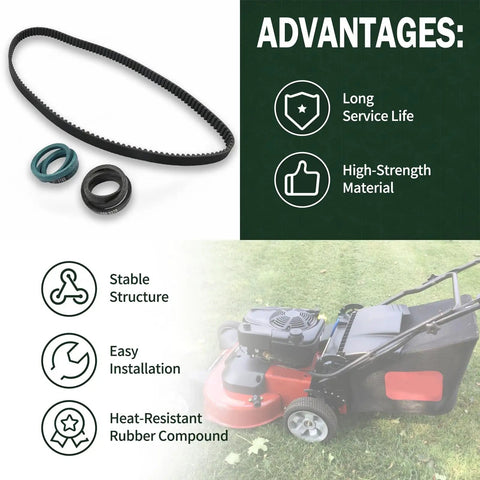 Three Piece Lawn Mower Deck Drive Belt Kit For Toro TimeMaster 30 Inch Deck, showing belts and mower advantages
