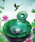 Slick Tempered Glass Vessel Sink Lotus Leaf Countertop Basin with smooth waterfall flow and vibrant green design, ideal for bathroom vanity.