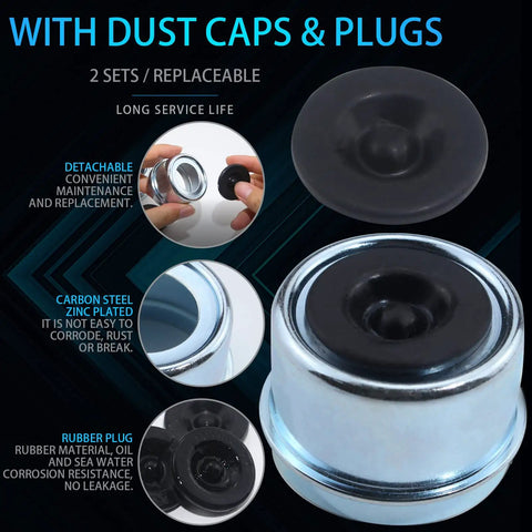 Two Set Trailer Nut Kit For 1 Inch Spindle Shafts With Castle Nuts Washers Cotter Pins Dust Caps And Rubber Plugs Fits 1 Inch Shaft