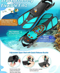 All In One Snorkel Set With Panoramic Mask And Dry Top Snorkel Grab And Go Adjustable Fins And Travel Bag For Adults Anti Fog View