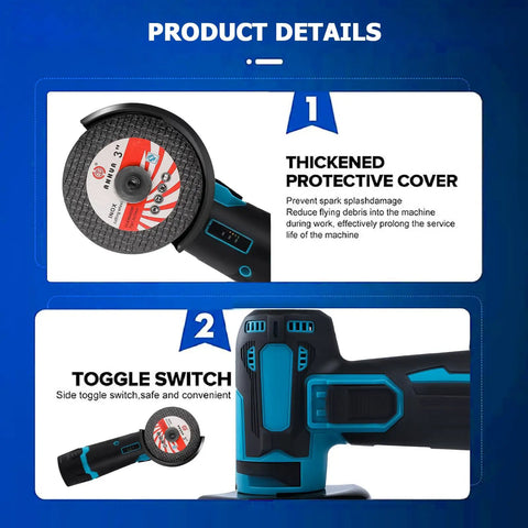 Beast Cordless Angle Grinder 19500 RPM With 12V Battery Pack and protective cover details