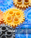 Close-up of colorful pin gears from the Massive 844Pcs Pin Gears Axles Set for RC Cars and Tanks, compatible with mainstream brands.