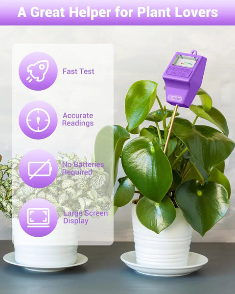 Soil Moisture Meter For Plants And Garden Hygrometer Water Sensor in use with potted plants, no battery needed, easy hydration gauge test kit