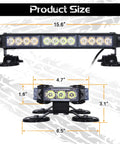 Double Sided 30 LED Strobe Light Bar With Ultra Bright Amber And White Emergency Beacon Magnetic Roof Mount, product dimensions.