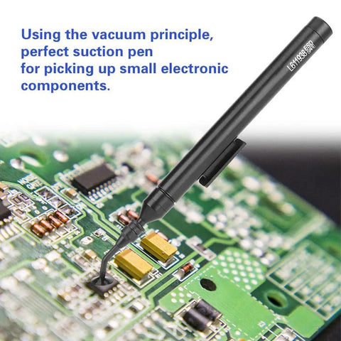 Portable Vacuum Suction Pen Kit With Six Suction Pads And Two Tips For Snagging ICs And SMDs on circuit board