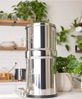 Gravity-Fed Water Filter System With Two High-Capacity Filtration Elements And Deluxe 7-Inch Stainless Steel Water View Spigot in kitchen